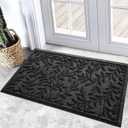 Bulijojo Outdoor Indoor Entrance Doormats,Durable Heavy Duty Welcome Mat,Thick Absorbent Natural Rubber Non Slip Mat,Easy Clean Entryway Rug 17x30 Inch Leaves Black