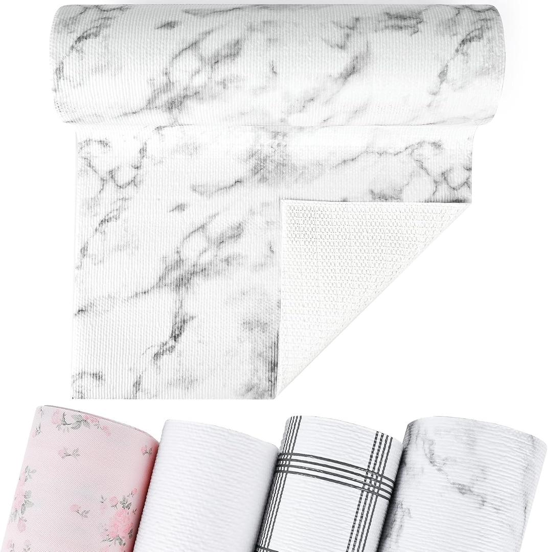 Non-Adhesive Shelf and Drawer Liner for Kitchen Cabinets, 12 in x 10FT Strong Non-Slip Cabinet Liners for Shelves, Refrigerator, Pantry Storage, Bathroom Closet, Easy to Clean & Cut, Marble