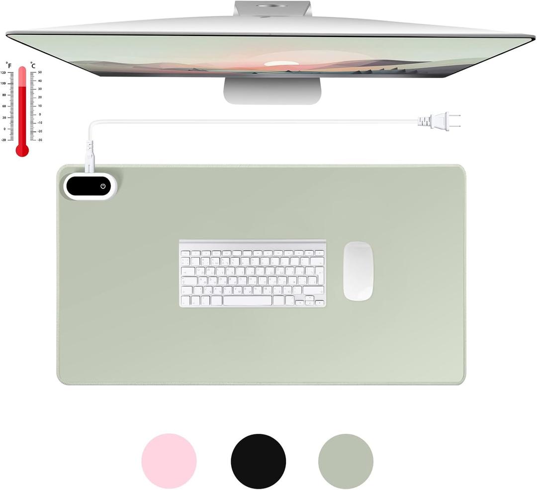 Konohan Heated Large Desk Mat PU Leather Warm Mouse Pad with 5 Heating Level & 4 Hour Auto Shut-Off Heating Keyboard Pad Warmer Gaming Mouse Pad for Office Home(Gray-Green Color,23.6"x 14.2") (23.6" x 14.2", Gray-green Color)