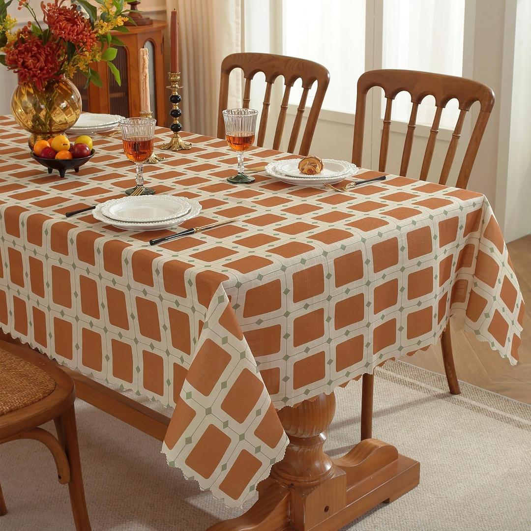 Rectangle Waterproof Tablecloth Linen Textured Table Cloth,Stain and Wrinkle Resistant Washable Fabric Table Cover for Dining, Party, Camping and Outdoor, 54 x 54 Inch, Brown Plaid