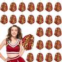 24 Pcs Pom Poms Cheerleading Cheerleader Spirited Cheer Baton Handle Metallic Foil for Sports Team Party Dance Cheering (Red and Gold)