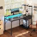 PRAISUN 47.2 Inch Gaming Desk with LED Lights & Power Outlets