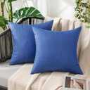 MIULEE Pack of 2 Decorative Outdoor Solid Waterproof Throw Pillow Covers Faux Linen Garden Farmhouse Cushion Cases for Patio Tent Balcony Couch Sofa 18x18 inch Royal Blue
