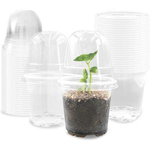 RooTrimmer Transparent Nursery Pots 3.5Inch with Humidity Domes for Seeds Starting, Clear Plastic Plant Pots with Drainage Holes (3.54Inch, 40Pcs,Clear Pots with Lids)