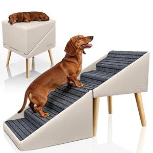 Dog Stairs & Ramp for High Bed and Couch, 22.8" 6-Step Foldable Split Ottoman Pet Steps, Non-Slip Joint Relief for Small/ Medium/ Large Dogs, Senior & Injured Pets, Converts to Bedside Footstool, Beige