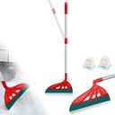 Magic Air Broom Household Silicone Broom, Multifunction Floor Squeegee with 2 Heads - Brush and Scrape, Magic Sweeper with Extra-Long Adjustable Aluminum Handle for Floor, Glass, Tile Red