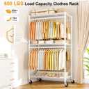 ULIFHOME P5 Rolling Clothes Rack Heavy Duty, Clothing Racks for Hanging Clothes, Metal Garment Rack with Wheels, 3-Tier Portable Closet Rack 39.4'' W 20.5'' D 80.5'' H, Max Load 650 Lbs, White