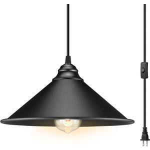 Plug in Pendant Light, Bigger Hanging Lights with Plug in Cord On/Off Switch, 13FT Industrial Plugin Hanging Light, Vintage Pendant Lights Fixture, Big Black