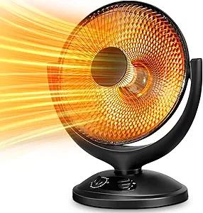 Kismile Oscillating Parabolic Space Heater with Thermostat and Timer, Radiant Dish Heater with Tip-Over and Overheating Protection For Indoor Use, 1000w
