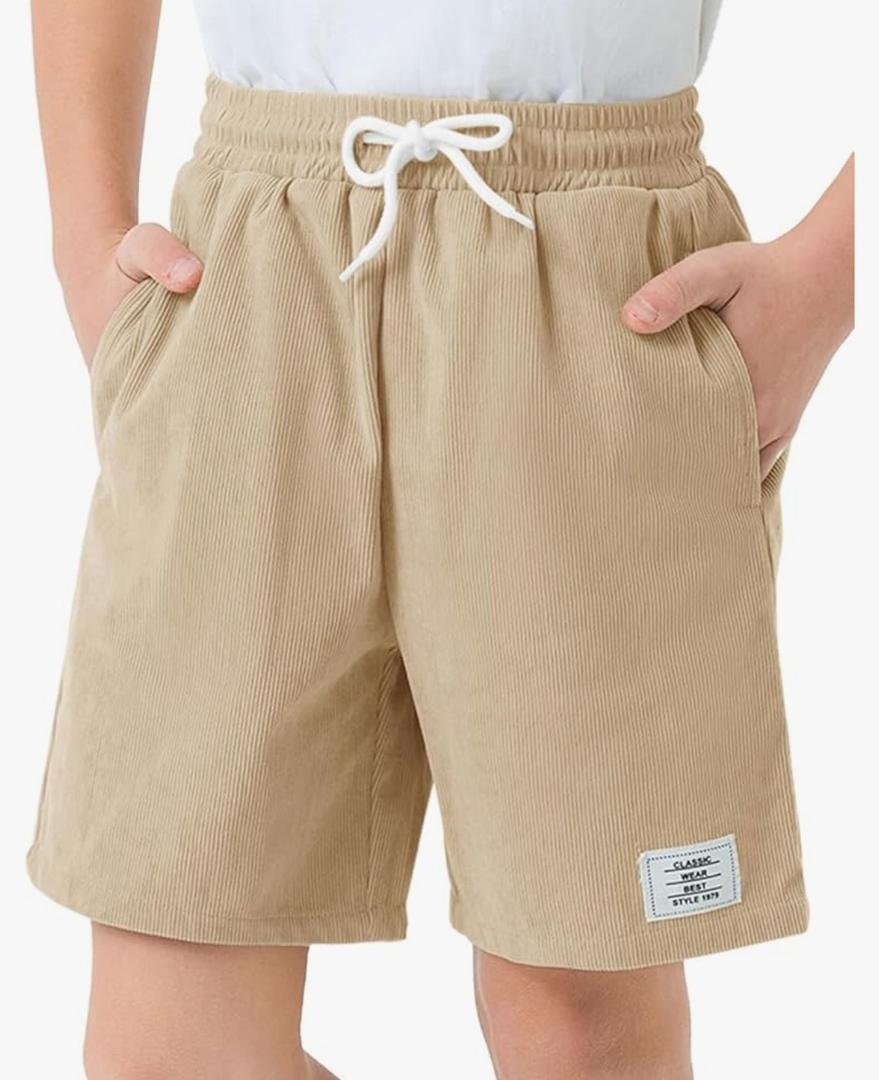 Haloumoning Boys Corduroy Shorts Kids Casual Elastic Waist Drawstring Summer Shorts with Pockets Size:13-14 Years