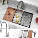 27 Inch Undermount Kitchen Sink with Faucet Combo - Single Bowl Kitchen Sink Workstation with Accessories 27x19 Stainless Steel Undermount Sinks and Faucet Combo Set