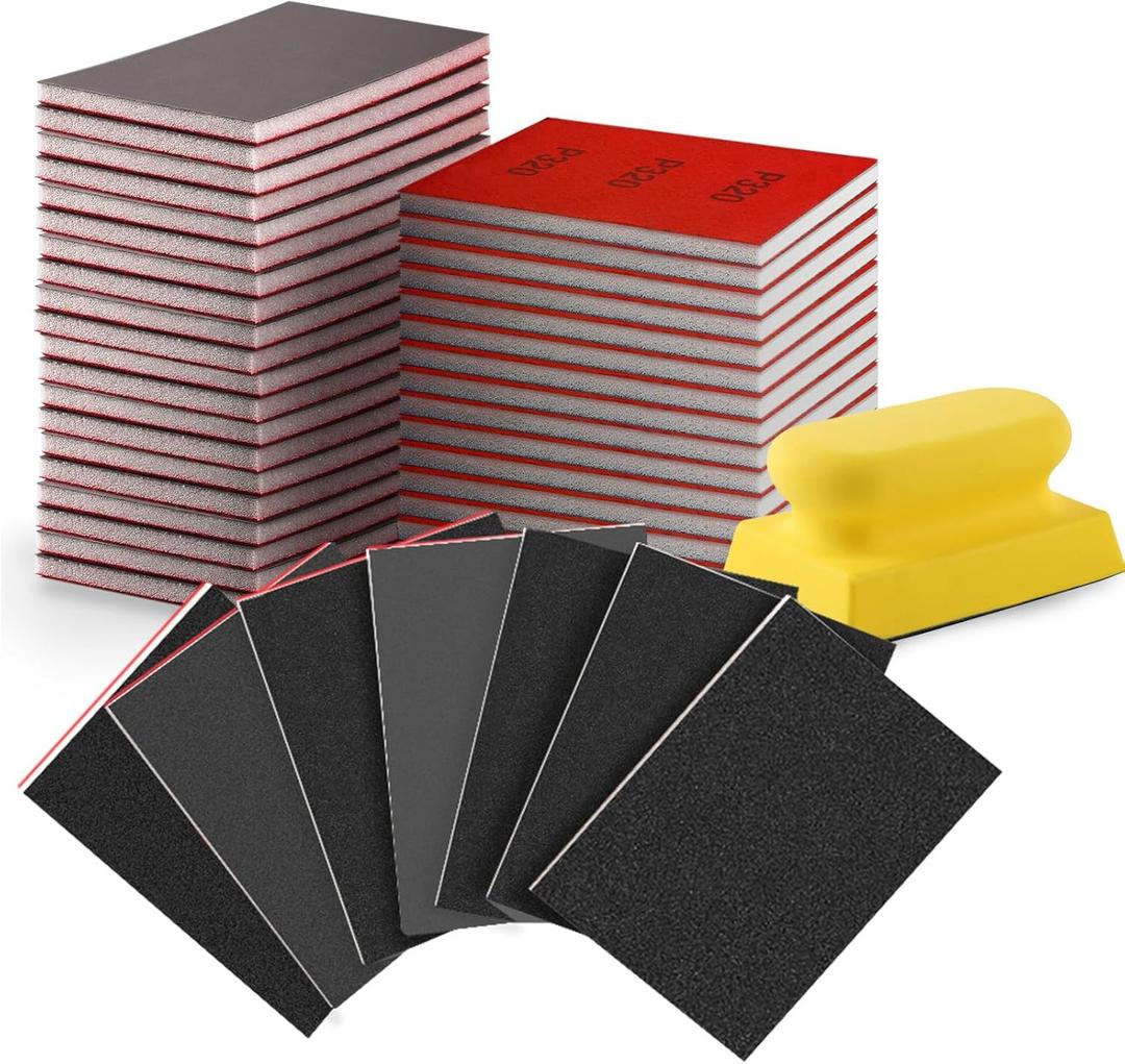3x4 Inch 180-3000Grit Sanding Sponge Set, Snding Block, Ultra-Fine Wet/Dry Sandpaper for Wood, Metal, Drywall, Furniture Polishing