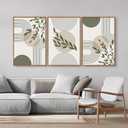 Yeehomedec Boho Sage Green Framed Canvas Wall Art, Mid Century Modern Wall Decor, Large Minimalist Botanical Art Print, Abstract Geometric Line Leaf Art Painting for Bathroom Living Room Bedroom Office 16"x24"x3
