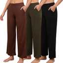 PNAEONG 3 Pack Women's Wide Leg Petite Sweatpants, Loose Fit Lounge Pants with Pocket Casual High Waist Sweatpants S (Army Green+dark Brown+black)