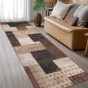 Modern Geometric Patchwork Indoor Runner Rug for Living Room, Chocolate 2'x 6' Rug Rockwood Collection Hardwood Floors Decor for Bedroom, Brown Throw Carpet for Office Entryway Dining Room