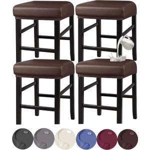 HFCNMY Stool Covers Rectangle, Stretch Waterproof PU Rectangle Bar Stool Covers Vanity Stool Cover Washable Counter Stool Covers Saddle Seat Cover with Elastic Bands (4 Pack,Coffee)