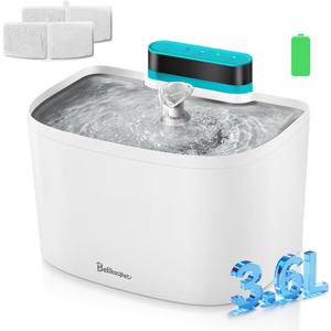 Cat Water Fountain, App Control Wireless Cat Fountain, 122oz/3.6L Pumpless Water Fountains for Cats Indoor with Stainless Steel Tray, WiFi Dog and Pet Water Fountain (White, Fountain+2 Fliters)