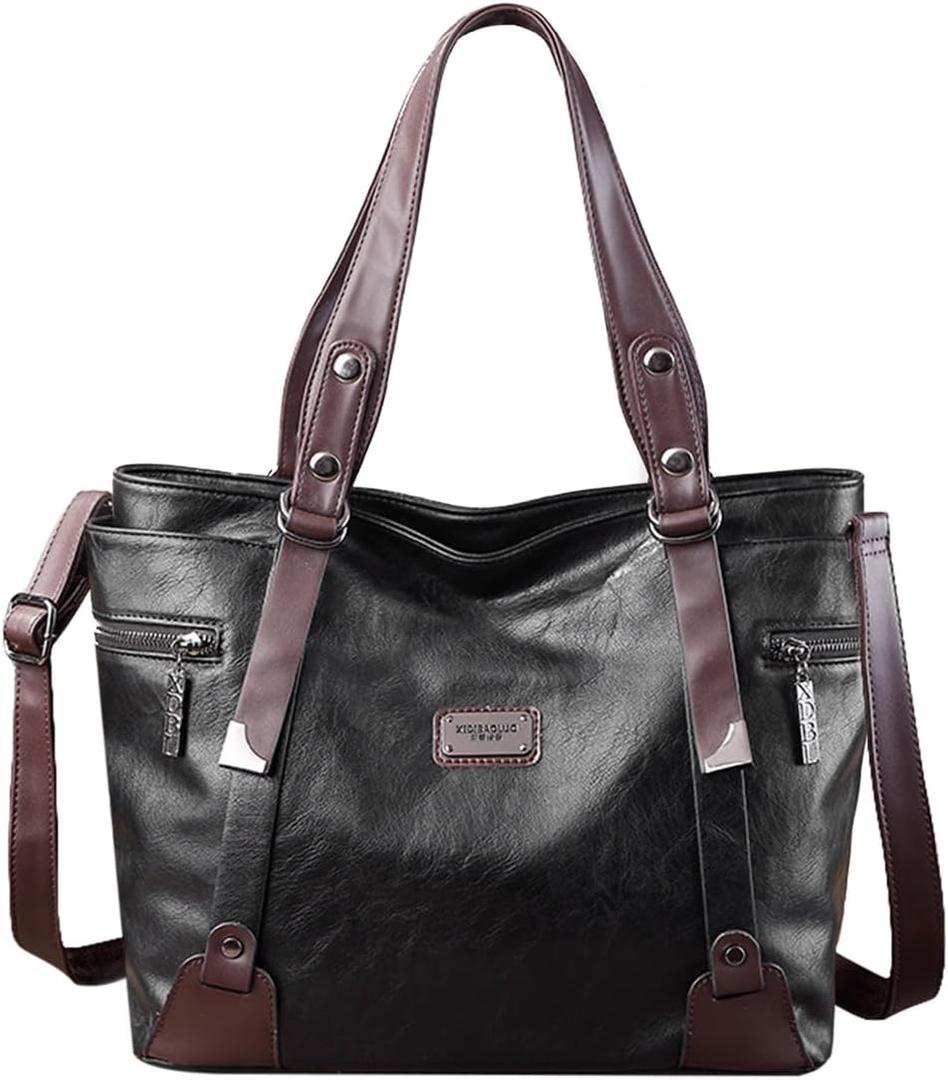 Handbags and Purses for Women Vegan Leather Tote Bag with Zipper Compartments Womens Shoulder Crossbody Satchel Bags (B-matte Black)