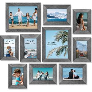 TWING Collage Picture Frames Wall Decor 10 Pack, Gallery Wall Grey Picture Frame Set for Wall or Tabletop Display, Multi Sizes with Two 8x10, Four 5x7, and Four 4x6 Photo Frames