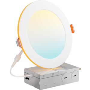 Amico 1 Pack 4 Inch 5CCT LED Recessed Ceiling Light with Night Light, 2700K/3000K/3500K/4000K/5000K Selectable Ultra-Thin Recessed Lighting, 10W=90W, 700LM, Dimmable Canless Wafer Downlight - ETL&FCC