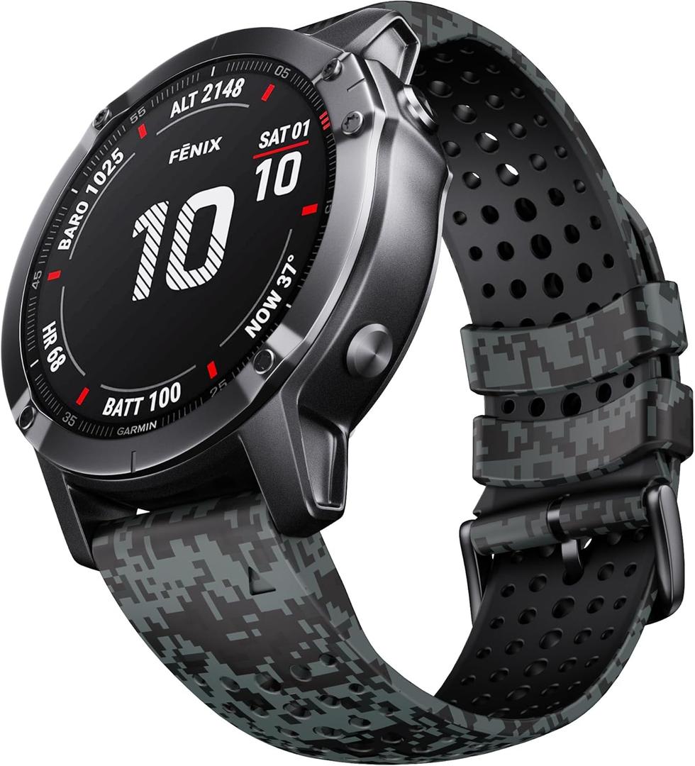 NotoCity for Fenix 6 Band 22mm Width Soft Silicone Watch Strap for Fenix 8/8 Pro 47mm/Fenix 6/Fenix 5/5 Plus/Fenix 6 Pro/Forerunner 935/945/955/965/Approach S60/S62/Quatix 5(Digital Camo)