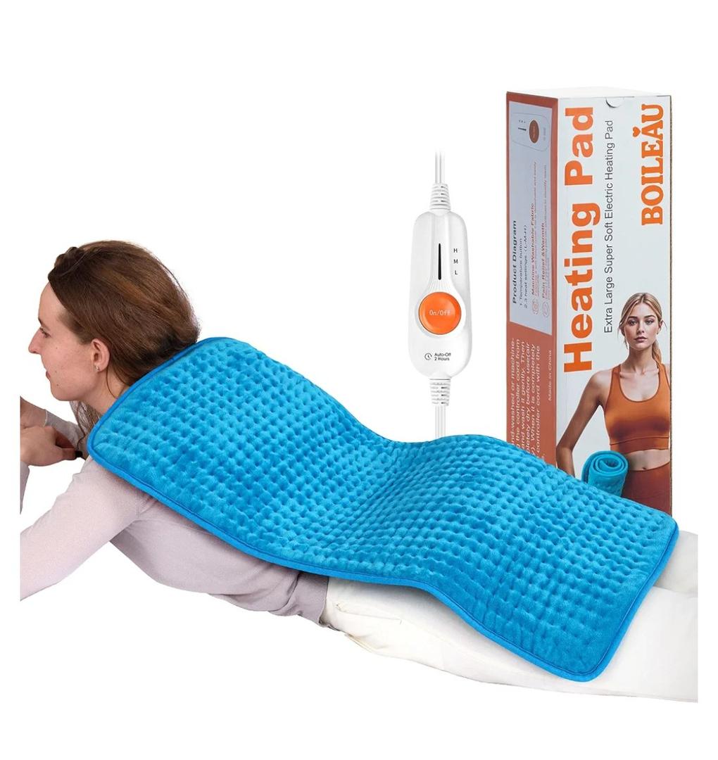 Boileau Electric Heating Pad for Back Pain and Period Cramps Relief, 17"x33" Extra Large XXXL, 3 Heating Levels Heat Pad with 2-Hour Auto Shut Off, Gifts for Women and Mom, Blue
