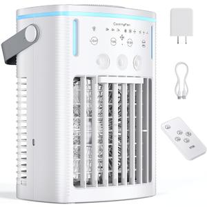 Portable Air Conditioners, New 4-in-1 Ultra-Quiet Portable AC Unit, 1000ML Water Tank Evaporative Air Cooler with 3-Cool Mist & 3-Speeds, Remote Control, 7 Color Light, 8H Timer for Bedroom,Office,Car