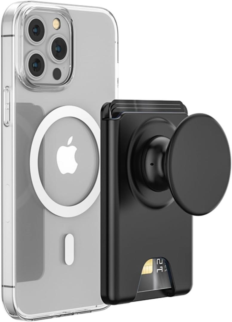 AUROX for MagSafe Wallet Stand, Magnetic Wallet Stand, for Magsafe Phone Grip Card Holder, Magnetic Card Wallet Holder with Collapsible Phone Grip, for iPhone 16 15 14 13 12 Series, Fit 3 Cards, Black