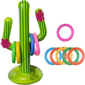 Cactus Ring Toss Game Set Inflatable Cactus,inflatable party props,Target throwing toy,Indoor Outdoor Toys Gift for Kids Family,for Hawaii Party Decor Swimming Pool Toy, Pack Of 2