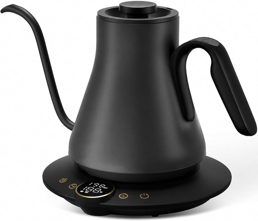 Cocinare Gooseneck Electric Kettle, ±1°F Precise Temperature Control, 1500W Fast Heating, Pour Over Coffee & Tea Kettle with Brew Timer & Keep Warm, Stainless Steel, 0.9L (Matte Black)