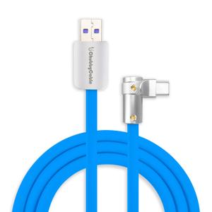 chubbycable FlexElbow 90 Degree 120W Fast Charging Cable Right Angle USB C Cable Silicone Charging Cord Compatible with iPhone 17-15 Series iPad, Blue, USB-A to Type-C, 6.6FT