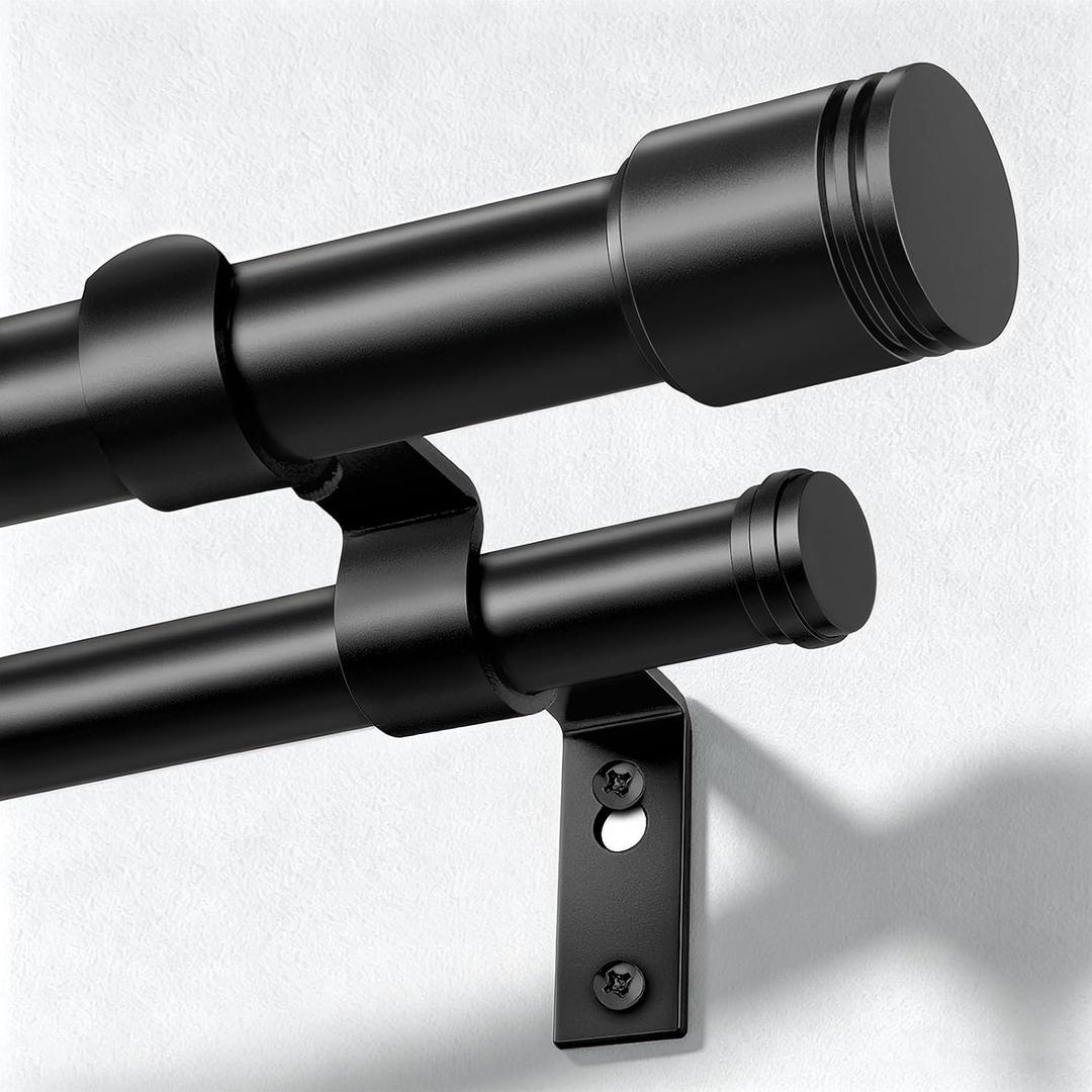 Double Curtain Rods for Windows 66 to 120 Inch, Black