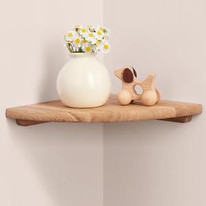 Gieanoo Corner Floating Shelf 7inch Solid Oak Wood Floating Corner Shelf with Wire Hole Corner Wall Mount Storage Display Shelves for Living Room Bedroom Bathroom Kitchen