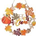 Fall Front Door Decor, 12 Inch Fall Wreaths for Front Door, 3D Wooden Fall Door Sign Hanging Pumpkin Maple Leaf Wreath with Autumn Sign for Harvest Home Farmhouse Outdoor Indoor Window Wall (Colorful)