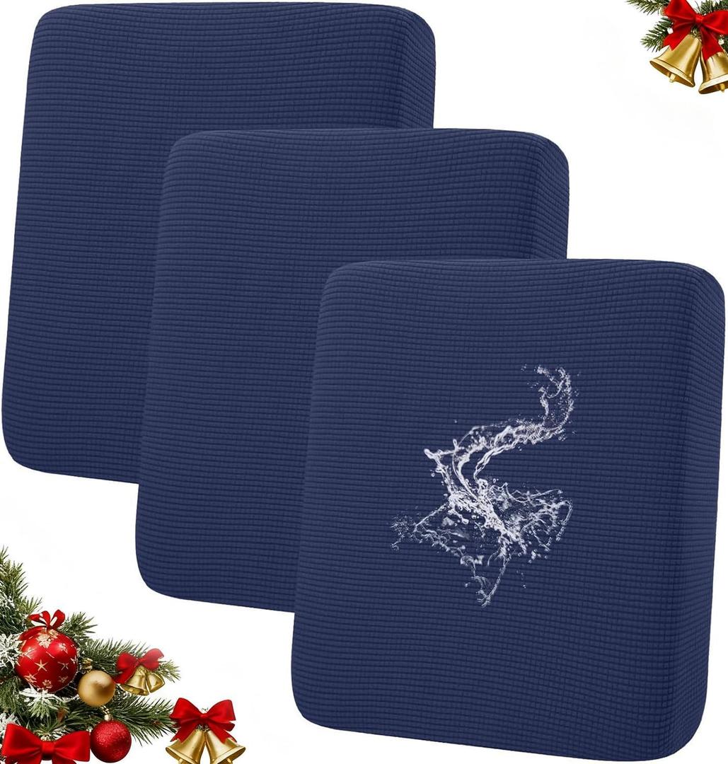 hyha Waterproof Couch Cushion Covers for Pets, Non Slip Sofa Seat Cover for Dogs Washable, Soft Thick Stretch Jacquard Fabric, Sofa Slipcovers with Elastic Bottom (3 Pieces, Navy)