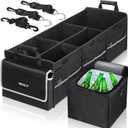 HIRALIY 4 in 1 Car Trunk Storage Organizer, Multi Compartment Foldable Trunk Storage Box with Leakproof Insulated Bag for Car Truck SUV (Black)