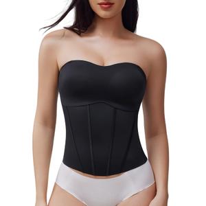 USEASY Women's Strapless Top Black Tanktop Women Flat Tummy Shapewear Strapless Tank Tops for Women with Soft Tummy Control Black XL (Black, XL)