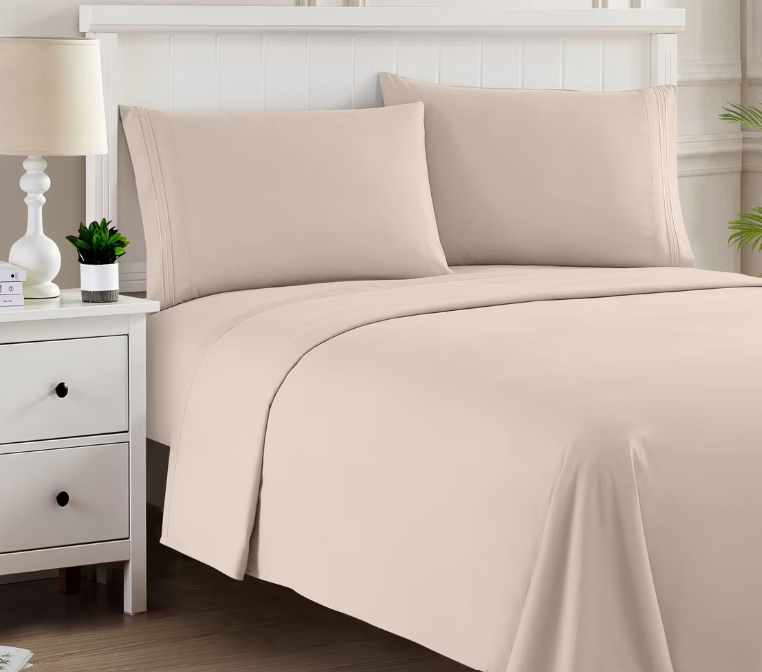4 Piece Sheet Set, Ultra Soft 1800 Series Collection - Full, Beige, 80"x98" 