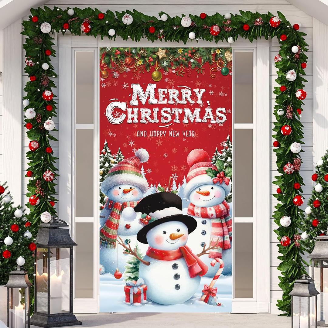 Christmas Snowman Door Cover Christmas Front Door Decorations Sign Banner for Xmas New Years Holiday Party Decor Supplies (Multicolor)