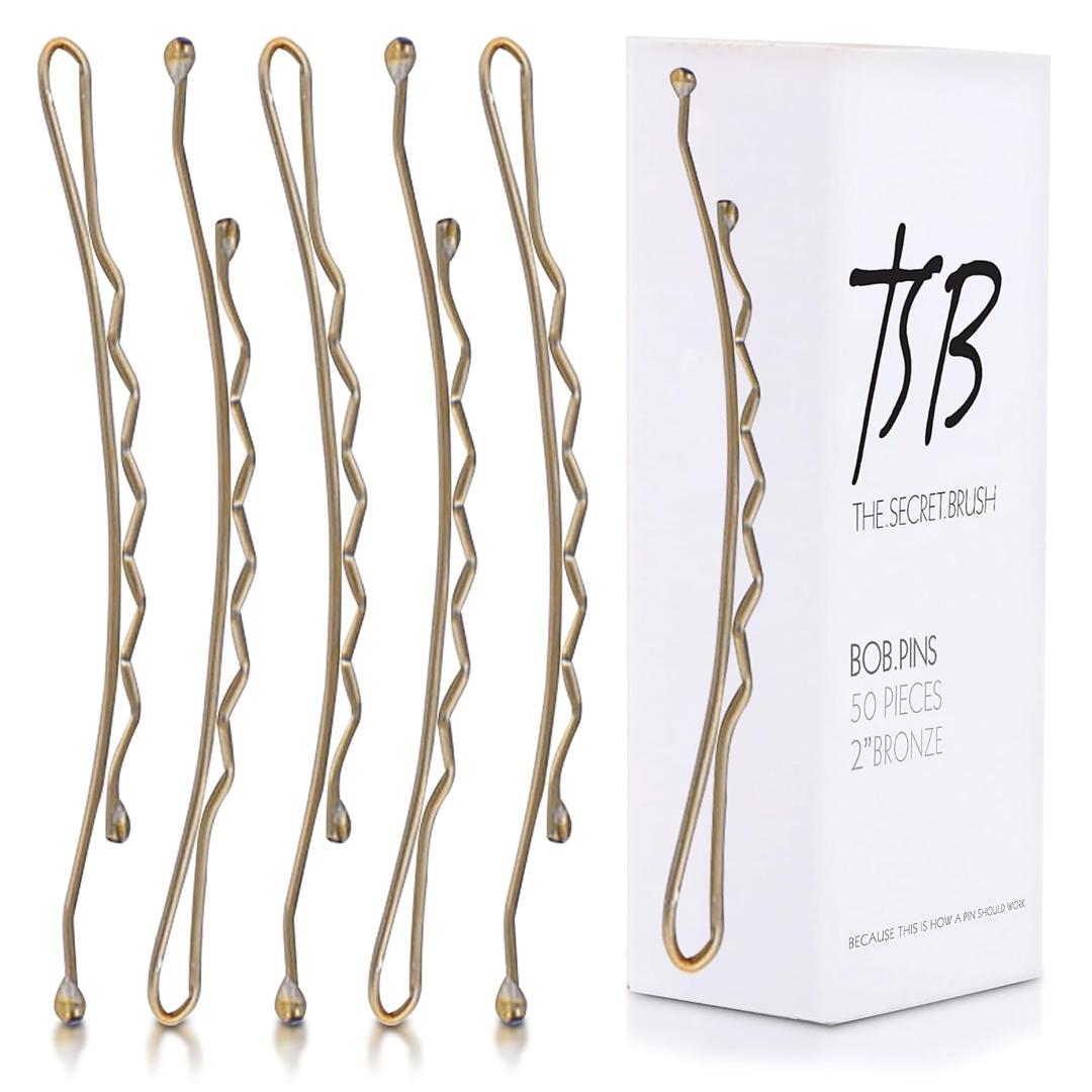 TSB Maha No.4 Bronze Bob Pins Set of 50 2.0 Inch Curved Bobby Pins for a Great Fit 3X Retention, Secure Grip for Buns, Hair and More
