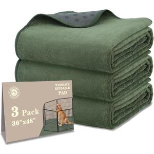 Bunlitent Washable Pee Pads for Dogs 36'' x 48", Non-Slip Washable Pee Pads for Dogs ,Fast Absorbent Pet Whelping Pads, Waterproof Dog Playpen Mat for Incontinence, Housebreak, Crate, 3 Packs, Green