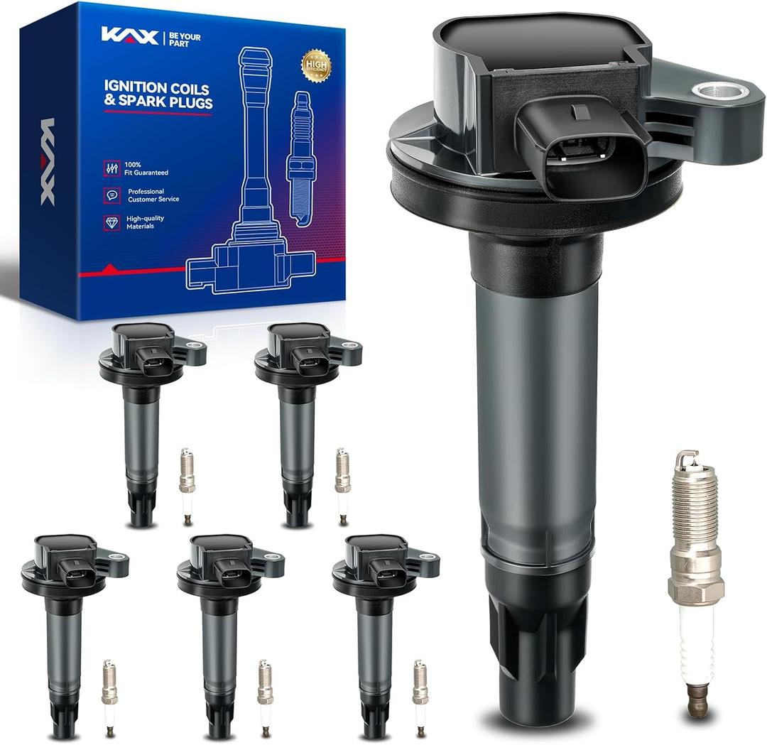 KAX 6-Pack Ignition Coils and Double Iridium Spark Plug Set Compatible with Ford Edge 2011-2014 3.7L, Explorer 2011-2017, F-150, Transit-150/250/350, Flex, Mustang, Lincoln MKS, MKT, MKX, UF553