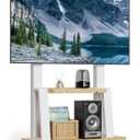 Mobile TV Stand Rolling TV Cart with Wheels for 32-75 Inch Flat/Curved Led/LCD/OLED Portable Floor TV Stand with Shelf, Height Adjustable Heavy-Duty Holds up to 180lbs,Max VESA 600 * 400mm (White)