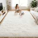 OLANLY Area Rugs for Living Room Bedroom, Machine Washable 4x5.9 ft Soft Fluffy Shaggy Bedside Rug, Indoor Floor Carpet for Kids Girls and Boys, Dorms, Nursery Rooms, Home Decor Aesthetic, Ivory