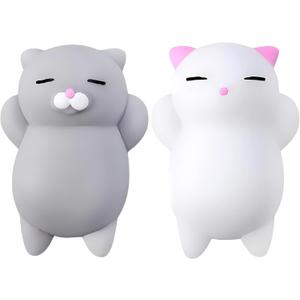 Nutty Toys Squishy Cat Set - 2" Soft Silicone Kawaii Kitties, Top Stress Relief Toy 2026 Unique Gifts for Teens Kids Women Men Adults Best Teenage Girls Teen Boy Tween Valentines Day, Easter Gift Idea (White/ Grey)