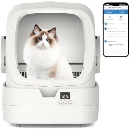 Mintakawa Automatic Cat Litter Box Self Cleaning - APP Control and Weight Monitoring - Ultra-Quiet, Suitable for Medium Cats and Kittens, Safe Anti-Pinch Litter Box (Assembly Required) -White
