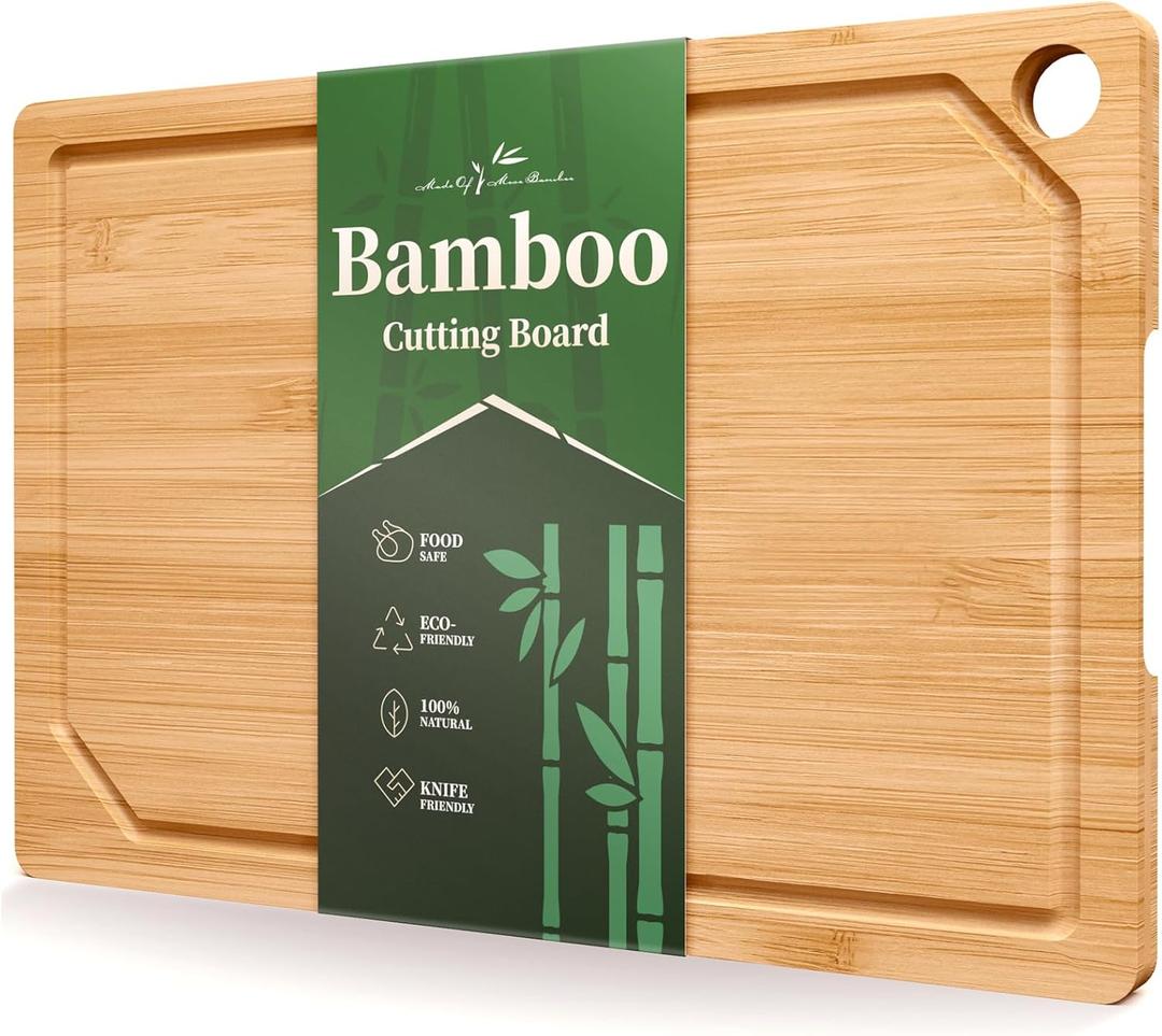Kitsure Bamboo Cutting Board - Multi-Sizes Wooden Cutting Boards for Kitchen, Convenient Kitchen Essentials with Deep Juice Grooves, Natural Cutting Board for Chopping & Serving, 15.0" x 10.0"