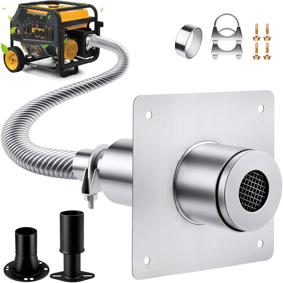 2026 Upgraded Generator Exhaust Silencer Kit Stainless Steel Muffler with Insulated Through-Wall Mounting Plate - Universal Adapters for Most Portable Generators - Efficient Noise Reduction