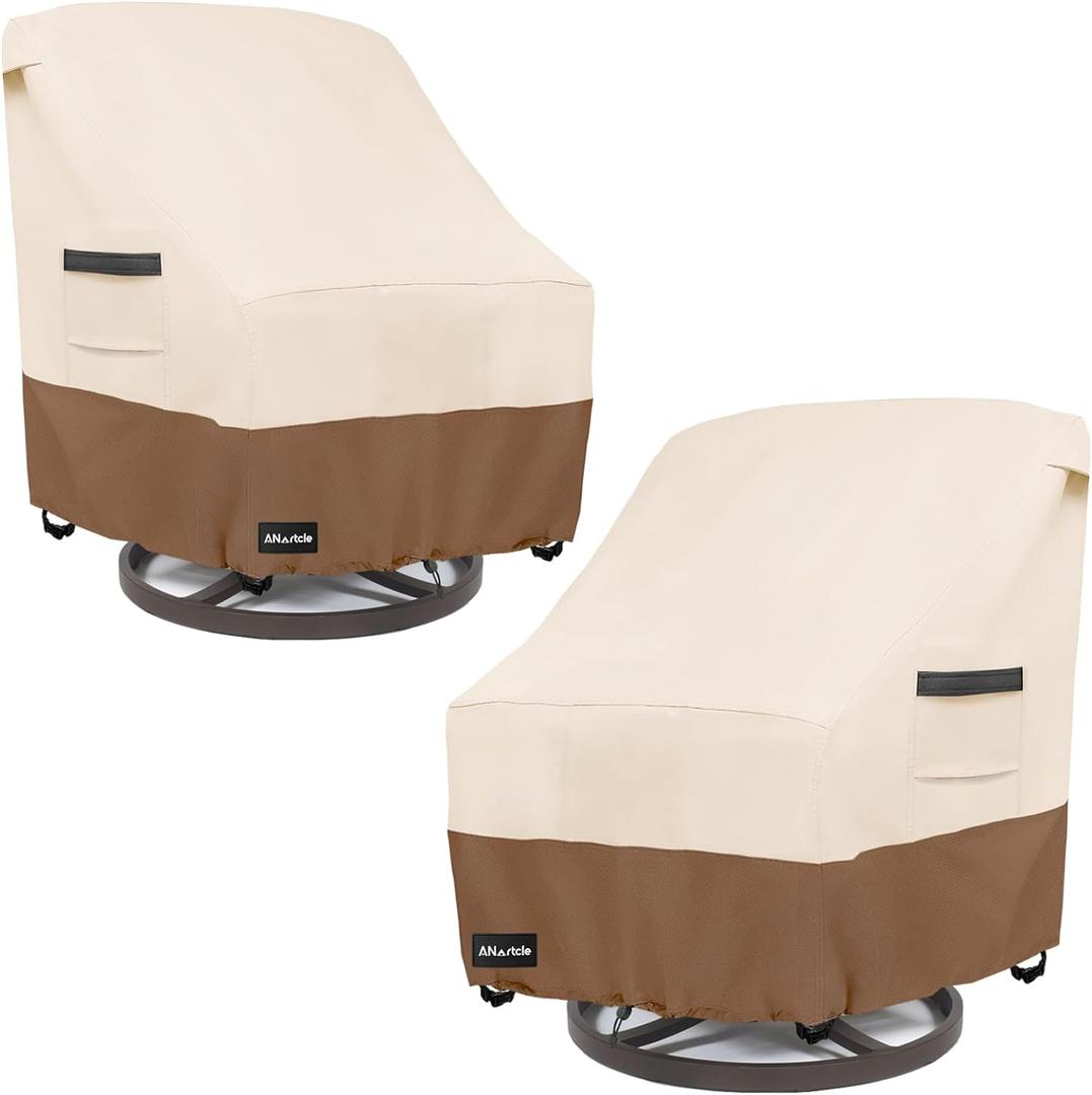 ANartcle Outdoor Swivel Lounge Chair Cover 2 Pack,600D Waterproof Heavy Duty Patio Chair Covers(30 W x 34 D x 38.5 H inches),Patio Swivel Chair Covers for Outdoor Furniture,Beige&Brown.