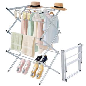 Whitmor Foldable Clothes Drying Rack: 3 Tier Laundry Drying Rack, Collapsible Drying Rack Clothing, Portable Space Saving Clothing Rack for Indoor Outdoor, 22.6" L  14.6" W  41.3" H, Gray